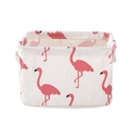 Rectangular cotton linen storage basket with pink flamingo print and handles - White Flamingo