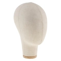 Beige linen mannequin head with round wooden base for wig and hat display - Beige (No Base)