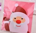 Pink Christmas self-sealing cookie bag with cartoon Santa Claus and Merry Christmas print - 10*10+3 Christmas Gloves