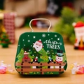 Green Christmas tin candy box with metal handle and festive tree illustration - Christmas Tree Style-B