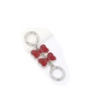 Silver accessory chain featuring red bowknot charms and circular metal spring clasps - Silver Buckle + Red Bow