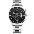 Business men's watch with silver metal strap, black dial and three chronographs - Silver Case Black Dial Silver Accents