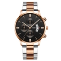 Men's two-tone rose gold and silver steel business watch with black chronograph dial - Two-tone Band Black Dial