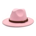 Elegant pink wool fedora hat with dark brown band and golden buckle detail - M (56-58cm) / Pink