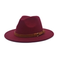 Classic burgundy wide-brim fedora hat with brown suede band and gold buckle - M (56-58cm) / Burgundy