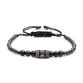 Verstellbares gewebtes Armband mit schwarzen Metallperlen und lila Zirkon-Stein - Waffenschwarz