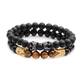 Set bracciali in pietra occhio di tigre e nero opaco con corone oro e argento - Set Canna di Fucile