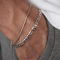 Double-layered silver chain bracelet with box and Figaro links for men on wrist - Double Layer Layered Chain