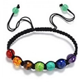 Adjustable rainbow bead woven bracelet with seven colorful chakra stones on black rope - 7 Chakra Braided Cord Style (16BR156)