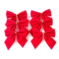 Set of 6 red velvet Christmas bows with gold twist ties for festive tree decoration - 6Pcs Small Red Velvet Bows With Gold Ties