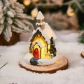 Luminous Christmas church cottage with warm LED light and snow on wooden base - Red Steeple Chapel (Style 22-D)