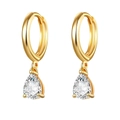 Elegant gold drop earrings with pear-cut cubic zirconia stones on white background - 24K / Water Drop Gold Color (W80007-GG)