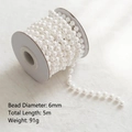 Chaîne de perles artificielles blanches 6mm en rouleau de 5m pour décor DIY - Style Perle Blanche 6mm (ZD15)