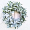 Artificial farmhouse lamb's ear leaf wreath for front door decor on white wood background - 40cm Lamb's Ear Wreath (No Bow)