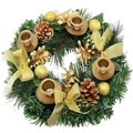 Christmas candle wreath with pine needles, gold bows, pine cones and four candle holders - 30cm Gold Wreath