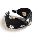 Boho-Haarband aus schwarzem Stoff mit weißem Gänseblümchen-Blumenmuster Dekor - Schwarzes Gänseblümchen