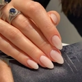 3D dark matte press-on nails with blue sapphire and diamond rings on hands - Nude Pink Oval Style (XA-84-83)