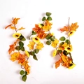Künstliche Herbstgirlande mit Sonnenblumen, Ahornblättern und Beeren für Deko - Sonnenblume Herbstfrucht Girlande - Ohne Licht