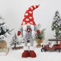 Christmas plush gnome with red polka dot hat and grey outfit in snow scene - Red Hat Standing Style (D-BJ43)