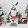Christmas plush gnome with grey polka dot hat and long striped legs in winter decor - Grey Hat Standing Style (D-BJ44)