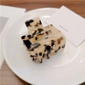 Square leopard print acetate hair claw clip for women on a white ceramic plate - Cream Tortoise (5cm) / Small