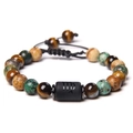 Zodiac beaded bracelet with natural tiger eye stones and Virgo symbol on matte black bead - Virgo-Braided Cord