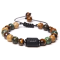 Aquarius zodiac beaded bracelet with tiger eye stones and adjustable braided rope - Aquarius-Braided Cord