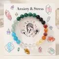 Pulsera de cuentas de piedra natural de 8mm con cristales de amatista y ojo de tigre - Estilo de Alivio de la Ansiedad y el Estrés 7 (Anxiety Stress-7)