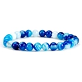 Macro shot of 6mm striped agate beads showing natural blue and white textures on the bracelet - Banded Agate-2