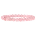 Detailed close-up of 6mm pink natural crystal beaded elastic bracelet with translucent beads - Rose Quartz