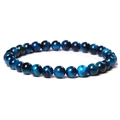 Elastic beaded bracelet with 6mm blue tiger eye stones and silky chatoyant luster - Blue Tiger Eye Stone