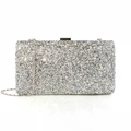 Elegante borsa da sera con paillettes argento e tracolla a catena metallica - Argento