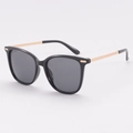 Square fashion sunglasses featuring black frames and gold woven texture metal temples - Black Frame Gold Temples Black Grey Lens