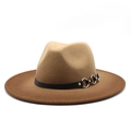 Zweifarbiger Farbverlauf brauner Fedora Hut mit schwarzem Lederband und Metallringen - M (56-58cm) / Hell Dunkelbraun Farbverlauf (02)
