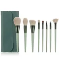 Set di 8 pennelli da trucco verdi con setole morbide e custodia in ecopelle abbinata - Verde Pavone-Borsa Verde