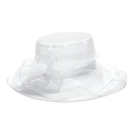 Detail of white organza sun hat featuring elegant 3D floral applique and mesh texture - One Size / White