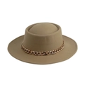 Classic camel wool felt fedora hat featuring a stylish thick gold metal chain band - 58cm / Khaki - Chain