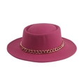 Classic rose red wool felt boater hat with a chunky gold chain band on white background - 58cm / Rose Red - Chain