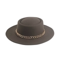 Detail view of coffee wool jazz hat featuring a decorative chunky gold chain accent - 58cm / Dark Camel - Chain