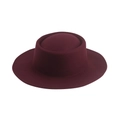 Classic burgundy wool felt flat top boater hat with wide brim in minimalist vintage style - 58cm / Wine Red - Plain
