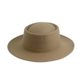 Classic camel wool felt flat top boater hat for men and women in vintage British style - 58cm / Khaki - Plain