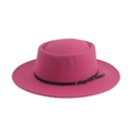 Classic rose red wool felt boater hat with deep brown leather band and metallic buckle - 58cm / Rose Red - Belt