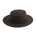 Detail of dark brown wool fedora hat with black leather band and gold metal buckle - 58cm / Dark Coffee - Belt