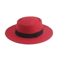 Chapeau canotier rouge classique en laine avec ruban noir pour femme au style rétro - 58cm / Rouge - Ruban