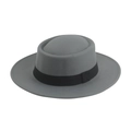 Classic grey flat top wool felt fedora hat with elegant black ribbon band trim - Ribbon Band / Gray