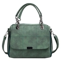 Green Boston handbag with quilted texture, metal chain, and adjustable crossbody strap - Green
