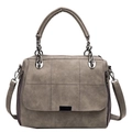 Gray suede Boston bag with checkered stitching, top handle and adjustable shoulder strap - Gray
