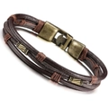 Braided leather multilayer men's bracelet with dark brown hemp rope and bronze buckle - Dark Brown