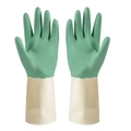 Durable green and beige rubber cleaning gloves with diamond non-slip palm texture - S / Dark Green