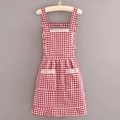 Cotton Strap Double-layer Waist Plaid Princess Dress Wine Red